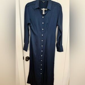 Madewell Midnight Blue Long Sleeve Silky Dress NWT